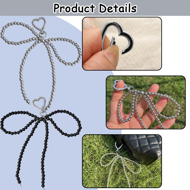 AddLotLot 4 PCS Bow Keychain Pearl Bow Tassel Keychain Pearl