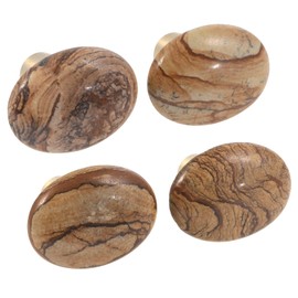 mookaitedecor Set of 4 40mm Picture Jasper Stone Drawer Knobs with Screws, Healing Stones and Crystals, Oval Decorative Stones Pull Handles for Cabinets Cupboard Wardrobe Home Kitchen