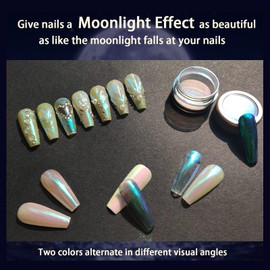 Allstarry Unicorn Chrome Nail Powder, Aurora Mermaid Iridescent White Pearl Nail Chrome Powder Pigment Glitter Fairy Dust for Nail Art, Manicure, Gel Nail Polish - Moonlight Mermaid