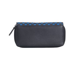 Josephine Osthoff Large Double Zip Braided Leather Women's Wallet with RFID Protection (261), Black / Royal, coin purse