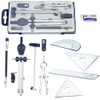 12 Pieces Geometry Set with Metal Compass, Ruler, Triangle, Protractor,