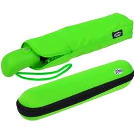 iX-brella First Class Umbrella with Case - Sturdy Large Stormproof, Green, Automatic pocket umbrella