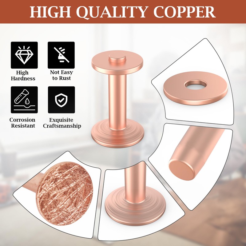Funria 104PCS Copper Rivets for Leather 5 Size of Copper