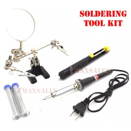 CALHAWK/AJS/ATE Soldering Tool Kit 60W Solder Iron, (2) Solder Wire, Helping Hand & Pump