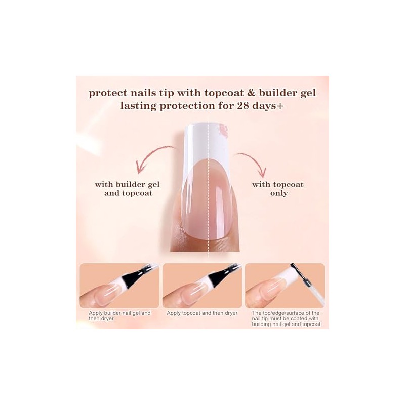 OPkssnails 300 uñas postizas francesas, largas y cuadradas, preformadas, sin