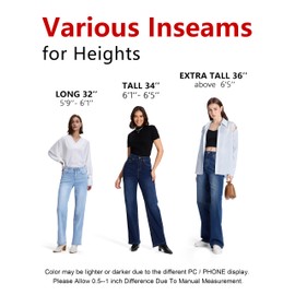 SEVEGO Women's 32"/34"/36" Tall Straight Leg Jeans Mid Waisted Stretchy Loose Denim Pants Casual Baggy Jean Trousers 36'', Blue, XL