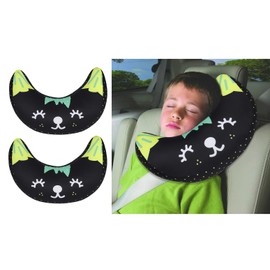 Qchomee Kids Car Travel Pillow Car Seat Belt Cushion Head Neck Support Pillow Safety Strap Covers Children Headrest for Car Travelling Sleeping Pillow, 2PCS Black