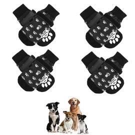 Voarge Pack of 8 Non-Slip Dog Socks, Dog Socks that Keep Paws Warm, Adjustable Strap, Not Easy to Loose, Black, 15 x 5 cm