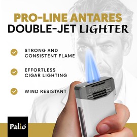 Palió Pro Line, Antares Doublejet Torch Lighter. Side Squeeze Ignition, Metalic Body, Color Tinted Fuel Window (Silver)