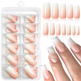 Loveourhome 144pc Ombre Square Press on Nails Long Fake Nails with Glue Tabs, Long Glue on Nails Ombre Acrylic Nails Press on Nails Long False Nails Square Artificial Fingernails Women Stick on Nail