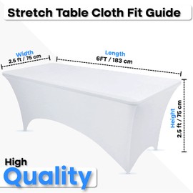 Xabono 6Ft Table Cloth Spandex Table Covers Rectangle Elastic Stretch Tablecloths Banquet Tablecloth Fitted Table Cover (6 Feet, White)
