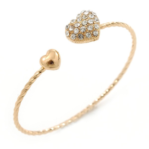 Avalaya 'Double Heart' Crystal, Twisted, Gold Plated Cuff Bracelet -