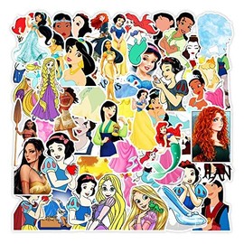 Princess Character Cartoon Vinyl Stickers 50Pcs for Water Bottles Laptop Computer Skateboard, Cute Sticker Gift for Kids Teens Waterproof