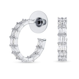 Classic Bridal Statement Aaa CZ Brilliant Emerald Cut Baguette Eternity Huggie Hoop Earrings for Women Wedding Prom Celebration Party 14K Yellow Gold Plated .5 or 1 Inch Diameter, Brass, Cubic