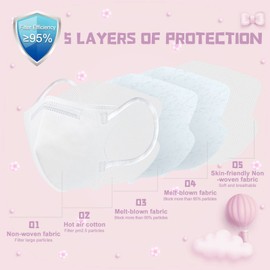 OPECTICID 50pcs Kids Face Mask Individually Wrapped Cup Masks Breathable 5-Layer Filter Efficiency≥95%