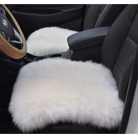 Gracefur Natural Sheepskin Car Seat Cushion Cover Luxury Long Wool Winter Warm Seat Covers Universal Fit for Car, Office Chair and Armchair 1 Piece White
