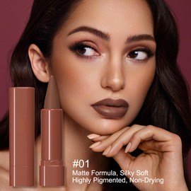 Gradient Lip Liner and Lipstick Combo Set, 2-in-1 Ombre Crayon Form Lipstick with Matte Finish, Long Lasting, Waterproof Smudge-Proof, Full Coverage Lip Liner for Fuller & Plumper Lips (#01 Brown)