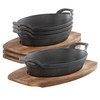 Megachef Cast Iron Mini Oval Pan/Saute Pan with Wood Tray,