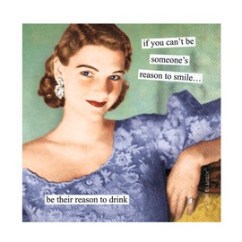 Boston International Anne Taintor 20-Count Disposable 3-Ply Retro Cocktail Paper Party Napkins, 5" x 5", Reason to Smile
