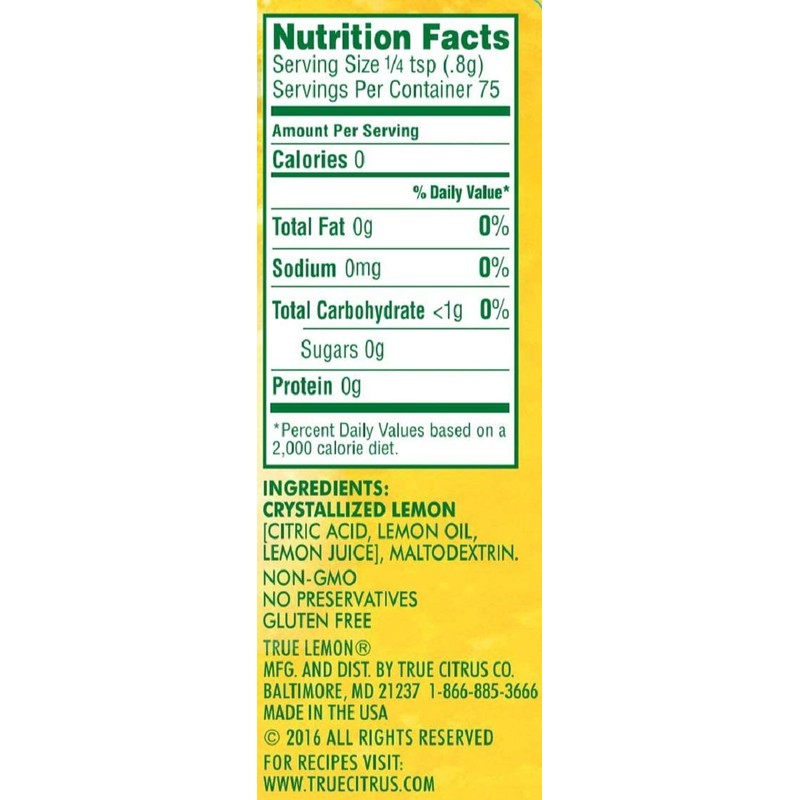 True Lemon 60g Shaker, Crystallized Lemon for Cooking Baking &