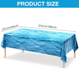 Irenare 8 Pieces Ocean Waves Plastic Tablecloth 54 x 108 Inch Ocean Table Cover Water Print Table Cover Sea Tablecloth Blue for Beach Pool Birthday Party Decoration Shower Supplies