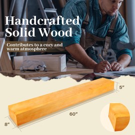 Fireplace Mantel 60"x8"x5" Solid Wood Handcrafted Rustic Fireplace Mantle,Wall Mounted Floating Farmhouse Fireplace Mantle Shelf,for Over Fireplace,Living Room and Below TV (Rustic Natural)