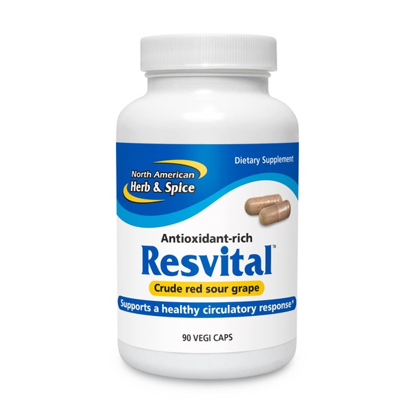 NORTH AMERICAN HERB & SPICE Resvital - 90 Capsules - Crude Red Sour Grape - Supports a Healthy Circulatory Response - Natural-Source Antioxidants & Vitamin C - Non-GMO - 45 Servings