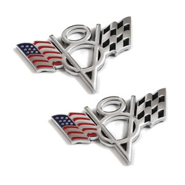 PTDecals 2 Pcs Silver Metal US Flag F1 Racing V8 Symbol Emblem Sticker Badge Vehicle Auto Car Trunk Tailgate Boot Bumper Decocation Decal
