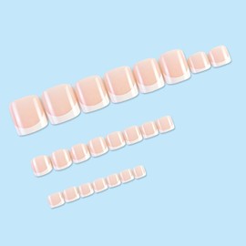 Square Fake Toenails French Tip Press on Toenails White Nail Tip Short Acrylic False Toes Nails with Designs Nude Glossy Artificial Beach Full Cover Toenail for Women Girls 24Pcs