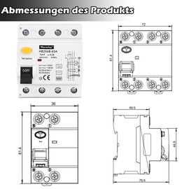 Warmfay FI Circuit Breaker 63A 300mA 4-Pin Residual Current Circuit Breaker Type B All-Current Intensive Switch Automatic Fuse FI Switch for Wall Boxes Charging Stations
