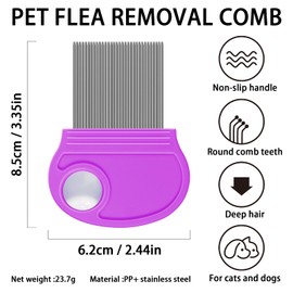Flea Comb for Dogs Cats Kittens - 3 PCS Cat Flea Comb Brush for Small Dogs Stainless Steel Flea Comb with Magnifier for Pet Grooming Eye Tear Stain (Prule)
