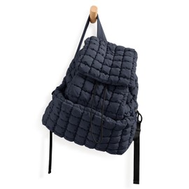 ODODOS Quilted Backpack for Women Lightweight Puffer Hiker Pack Drawstring Padding Travel Gym Bag, Dark Blue
