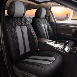 AOMSAZTO Car Seat Cover Fit for Chevy Colorado 2015-2024 2025 2026 LT Z71 Work Truck ZR2 Trail Boss: Leather Vehicle Cushions Cover Seat Protector 2PCS Front Seat Covers Compatible Airbag Black&Gray