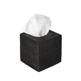 KOUBOO Loma Square Rattan Tissue Box Cover - Coastal Boho Tissue Holder for Bathroom, Guest Room, Living Room - Decorative Square Tissue Box Cover (Solid Black)