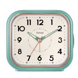 4.5" Vintage Retro Analog Alarm Clock, Super Silent Non Ticking Clock with Night Light, Snooze, Battery Operated, Simply Design, for Living Room, Bedroom, Bedside, Desk(Green)