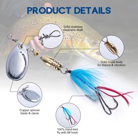 Goture Trout Lures Fishing Spinners, Rooster Bait Tail Bass Fishing Lures with Brass Spinner Blade for Freshwater Saltwater, Salmon Steelhead Pike Panfish Trout Spinner Bait with Tackle Box
