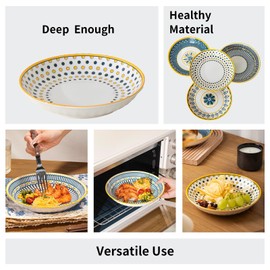 Yeacccng Pasta Bowls, 24oz Ceramic Pasta Plates Set of 4, Scratch-Resistant, Lead-Free, 8 inch Porcelain Shallow Bowls for Pasta,Salad,Oatmeal,Fruit,Chicken, Easy to Clean, Dishwasher & Microwave Safe