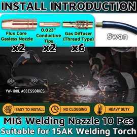 MIG Welding Gun Kit Accessory,6pcs Welding Tips 0.023" + 2pcs Gas Nozzles + 2pcs Gas Diffuser MIG Welding Accessories for Lincoln Magnum 100L Tweco Mini/#1 Forney Chicago Clarke Welder