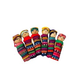 Set of 6 Mini Worry Dolls, 2 Inches, Cute Festive Friendship Favors, Handmade in Guatemala, Best Friends, Fair Trade