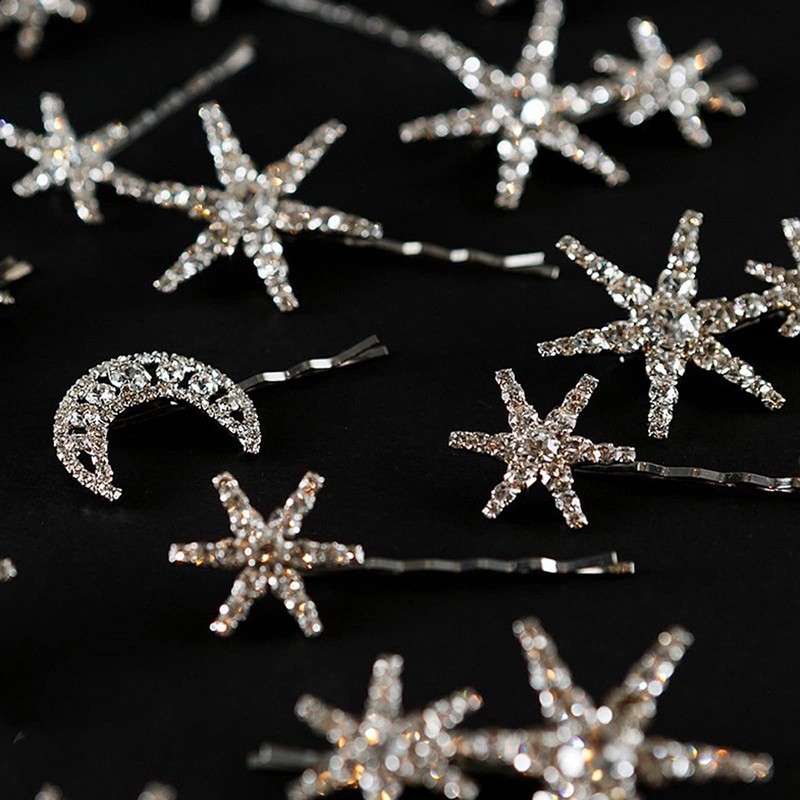 5 horquillas de pelo con estrellas para mujer, plata dorada