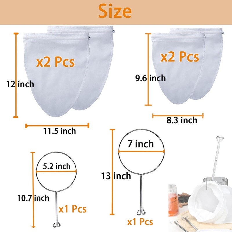 4 PCS Extra Fine Mesh Strainer Bags with Handle, Reusable