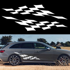 TOMALL 1 Pair 59'' Racing Checkered Flag Side Stripes Decal Compatible with Mini Cooper Lattice Grid Decal Car Universal Vinyl Stickers for Door Side Stickers Decorations for Car Accessories (White)