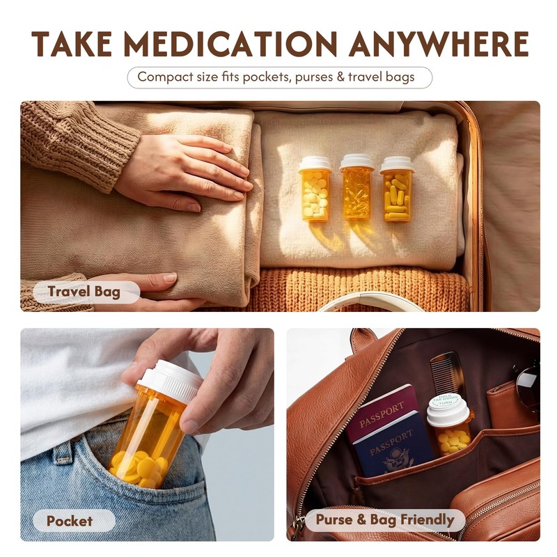 Zoeynex 12-Pack 10DR Amber Pill Bottles, Reversible Child-Resistant Caps