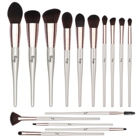 Qivange Makeup Brush Set,15 Pcs Professional Premium Synthetic Sliver With Champagne Gold Champagne Gold Makeup Brushes Foundation Blending Blush Concealer Eye Face Lip Brush Tool Brushes Kit