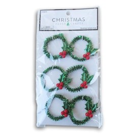 Dollhouse Christmas Wreath - Mini Green Garland Accents - Tinsel Embellishments - 6 Piece