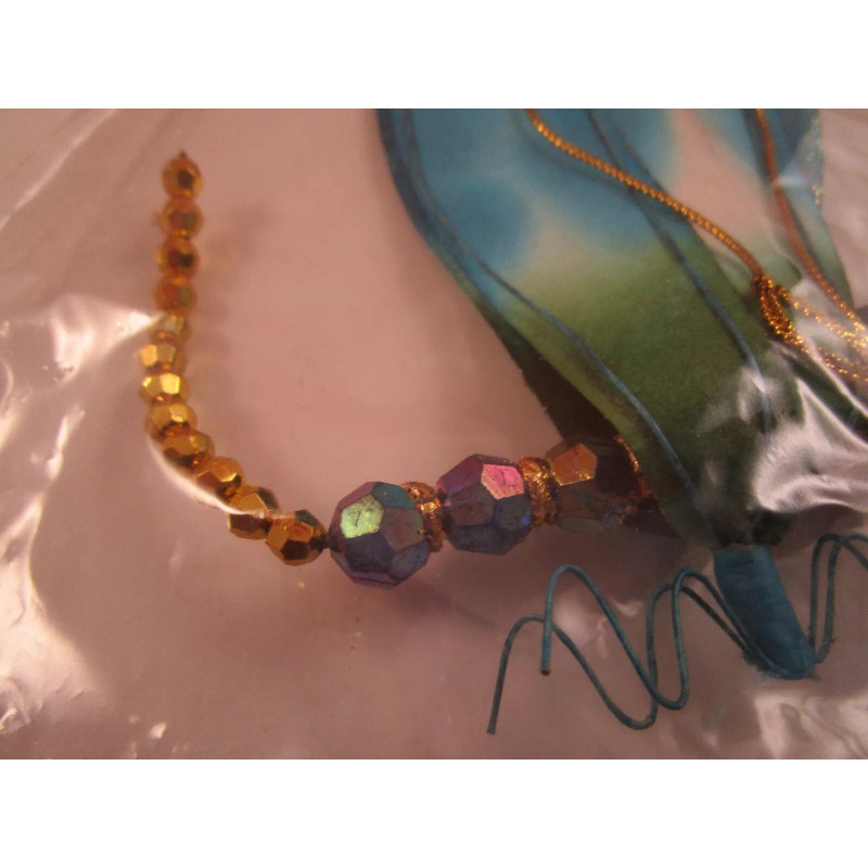 NOS Beaded Wire Dragonfly Aqua Blue Wings Christmas Ornament Thailand