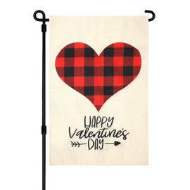 Dohia Valentines Day Garden Flag Love Hearts Rose Garden Flag 12x18 Double Sided Burlap Yard Outdoor Flag D1-AXHYQ (Plaid)