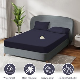 DUJUIKE Waterproof Mattress Protector, Fitted Sheet Waterproof, Breathable Mattress Cover, Moisture-proof Fitted Sheet for Mattresses with a Height of 20-40 cm (Navy Blue, 120 x 200 cm)