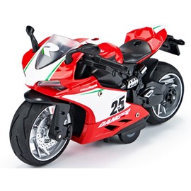 Gilumza Pull Back Motorcycle Toys, Pullback Gift with Music Light, Race Motorcycles Toy for Boys Kids Age Over 3 4 5 6 7 8 Year Old (Redwhite)