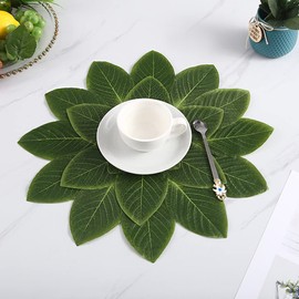 COMFEELING 16.5 Inch Round EVA Placemats Set of 2 Heat Resistant Place Mats Wipe Clean Forest Leaf Table Mat